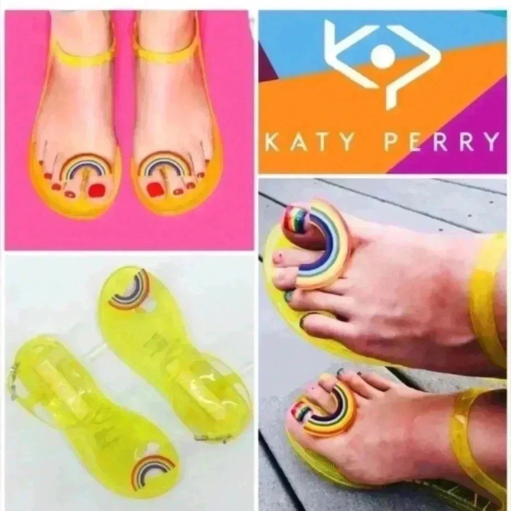 NEW Katy Perry Rainbow Jelly Sandals Yellow Sz 5